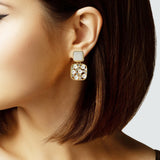 105608, GEOMETRIC PEARL WITH CRYSTAL RHINESTONE DANGLE EARRING
