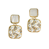105608, GEOMETRIC PEARL WITH CRYSTAL RHINESTONE DANGLE EARRING