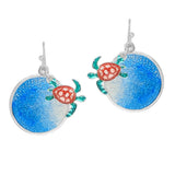 105630, SEA TURTLE CHARM ROUND OCEAN DANGLE EARRING