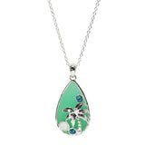 105638, PALM TREE TEARDROP LUCITE STONE PENDANT NECKLACE