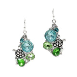 105643, SEA TURTLE WITH GEOMETRIC RHINESTONE ACCENT DANGLE EARRING