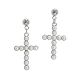 105667, CROSS PEARL ACCENT STAINLESS STEEL DANGLE EARRING
