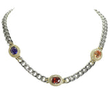 105674, 14K GOLD PLATED, GEOMETRIC CUBIC ZIRCONIA ACCENT DESIGNER INSPIRED CHAIN NECKLACE