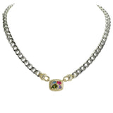 105680, 14K GOLD PLATED, GEOMETRIC CUBIC ZIRCONIA ACCENT DESIGNER INSPIRED CHAIN NECKLACE