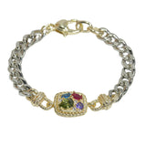 105681, 14K GOLD PLATED, GEOMETRIC CUBIC ZIRCONIA ACCENT DESIGNER INSPIRED CHAIN BRACELET