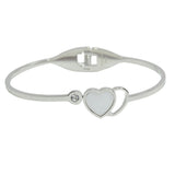 105686, MOTHER OF PEARL HEART ACCENT STAINLESS STEEL BANGLE BRACELET