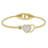 105686, MOTHER OF PEARL HEART ACCENT STAINLESS STEEL BANGLE BRACELET