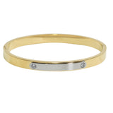 105687, CUBIC ZIRCONIA ACCENT STAINLESS STEEL BANGLE BRACELET