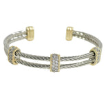 105693, 14K GOLD PLATED, PAVE CUBIC ZIRCONIA ACCENT DESIGNER INSPIRED CABLE CUFF BRACELET