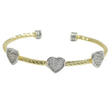 105694, 14K GOLD PLATED, HEART MICRO PAVE CUBIC ZIRCONIA ACCENT DESIGNER INSPIRED CUFF BRACELET