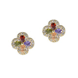 105699, 14K GOLD PLATED, DAINTY CLOVER CUBIC ZIRCONIA ACCENT DESIGNER INSPIRED STUD EARRING