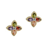 105700, 14K GOLD PLATED, DAINTY CLOVER CUBIC ZIRCONIA ACCENT DESIGNER INSPIRED STUD EARRING