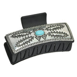 105701, WESTERN TRIBE ENGRAVED WITH TURQUOISE TURQUOISE ACCENT RECTANGULAR GRANDE HAIR CLAW