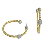 105703, 14K GOLD PLATED, GEOMETRIC MICRO PAVE CUBIC ZIRCONIA ACCENT DESIGNER INSPIRED HOOP EARRING