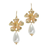 105706, FLOWER WITH FRESHWATER PEARL DANGLE EARRING