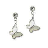 105715, BUTTERFLY MOTHER OF PEARL STAINLESS STEEL DANGLE EARRING