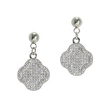 105717, CLOVER MICRO PAVE CUBIC ZIRCONIA STAINLESS STEEL DANGLE EARRING
