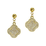 105717, CLOVER MICRO PAVE CUBIC ZIRCONIA STAINLESS STEEL DANGLE EARRING