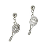 105718, TENNIS RACQUET PAVE CUBIC ZIRCONIA STAINLESS STEEL DANGLE EARRING