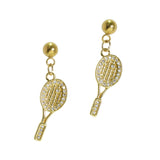 105718, TENNIS RACQUET PAVE CUBIC ZIRCONIA STAINLESS STEEL DANGLE EARRING