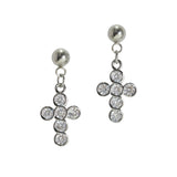 105719, CROSS CUBIC ZIRCONIA STAINLESS STEEL DANGLE EARRING