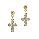 105719, CROSS CUBIC ZIRCONIA STAINLESS STEEL DANGLE EARRING