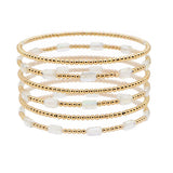 105732, GEOMETRIC GLASS BEAD ACCENT MULTI LAYERED STRETCH BRACELET