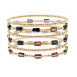 105732, GEOMETRIC GLASS BEAD ACCENT MULTI LAYERED STRETCH BRACELET
