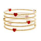 105733, ENAMEL HEART ACCENT MULTI LAYERED BALL BEADED STRETCH BRACELET