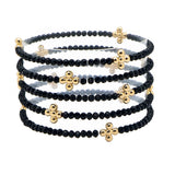105734, CROSS BALL ACCENT MULTI LAYERED BEADED STRETCH BRACELET