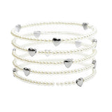 105736, HEART ACCENT MULTI LAYERED PEARL BEADED STRETCH BRACELET