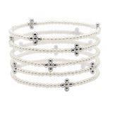 105737, CROSS BALL ACCENT MULTI LAYERED PEARL BEADED STRETCH BRACELET