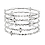 105738, CROSS BALL ACCENT MULTI LAYERED BALL BEADED STRETCH BRACELET