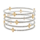 105738, CROSS BALL ACCENT MULTI LAYERED BALL BEADED STRETCH BRACELET