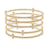 105738, CROSS BALL ACCENT MULTI LAYERED BALL BEADED STRETCH BRACELET