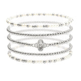 105739, CLOVER ACCENT MULTI LAYERED PEARL BEADED STRETCH BRACELET