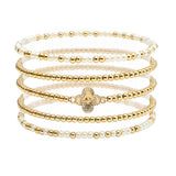 105739, CLOVER ACCENT MULTI LAYERED PEARL BEADED STRETCH BRACELET