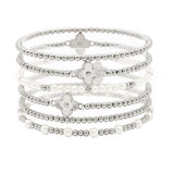 105740, CLOVER ACCENT MULTI LAYERED PEARL BEADED STRETCH BRACELET