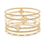 105740, CLOVER ACCENT MULTI LAYERED PEARL BEADED STRETCH BRACELET