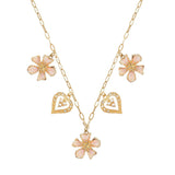 105744, FLOWER ENAMEL PAINTED ACCENT WITH HEART MULTI CHARM NECKLACE