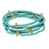 105746, CROSS BALL ACCENT MULTI LAYERED STONE BEADED STRETCH BRACELET