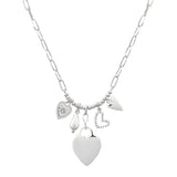 105749, HEART, PAVE HEART AND FRESHWATER PEARL MULTI CHARM NECKLACE