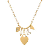 105749, HEART, PAVE HEART AND FRESHWATER PEARL MULTI CHARM NECKLACE