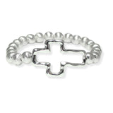 105755, CUTOUT HAMMERED CROSS BALL BEADED STRETCH BRACELET