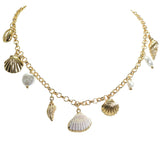 105769, SEASHELL WITH FRESHWATER PEARL MULTI CHARM NECKLACE