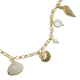 105769, SEASHELL WITH FRESHWATER PEARL MULTI CHARM NECKLACE