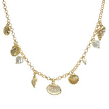 105769, SEASHELL WITH FRESHWATER PEARL MULTI CHARM NECKLACE