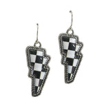 105781, WESTERN CHECKERED PRINT LIGHTNING BOLT DANGLE EARRING