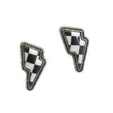 105782, WESTERN CHECKERED PRINT LIGHTNING BOLT STUD EARRING