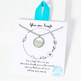105787, WATER TARNISH RESISTANT, STAINLESS STEEL, YOUR ARE TOUGH, ROUND MOTHER OF PEARL PENDANT NECKLACE